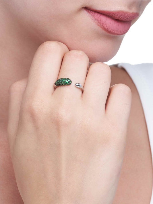 COLLEZIONE GOCCE ANELLO DI TSAVORITI - 18KT ORO BIANCO - PICCOLO