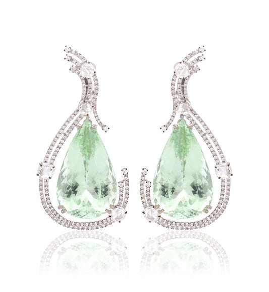 "PIUME DI PAVONE" - ORO BIANCO 18KT - BERILLO VERDE