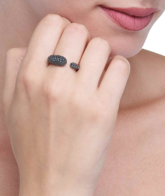 ANELLO COLLEZIONE GOCCE DIAMANTI NERI - ORO RODIATO NERO